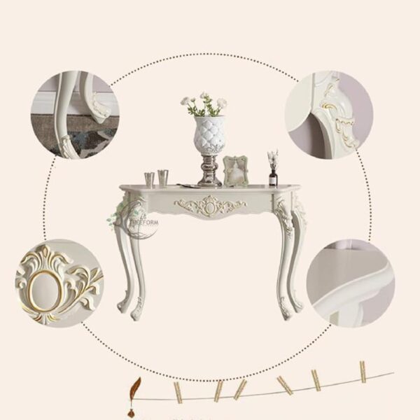 Wooden Carved Console Table | Solid Mango Wood, PU Finish | Decorative Table for Living Room, Hallway, Entryway, or Office | 48 x 30 x 15 Inches, White Deco - Image 4