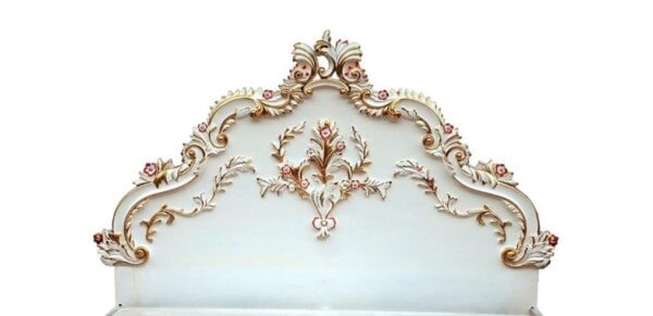 Solid Wooden Luxurary Carving Work King Size Bed for Bedroom, Hotel & Home, White Colour, (190L x 185W x 100H Centimeters) - Image 3
