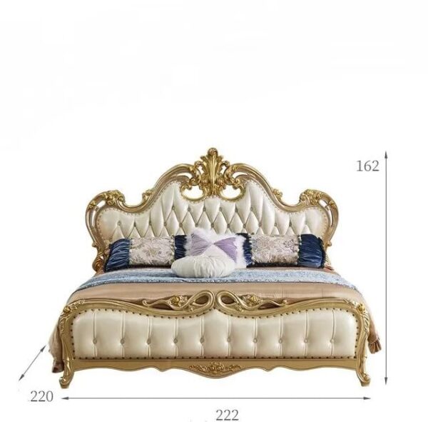Royal Cream Finish Luxury Carved Wooden Bed Makes Your Bedroom Luxurious Designer Double Bed with Luxurious Upholstery and Ornate Gold Detailing - Image 2