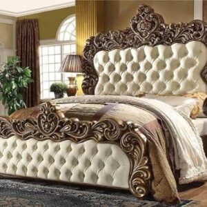 ASOFA Wooden King Size Bed with Elegant Carving and Gorgeous Interiors for Royal Bedrooms