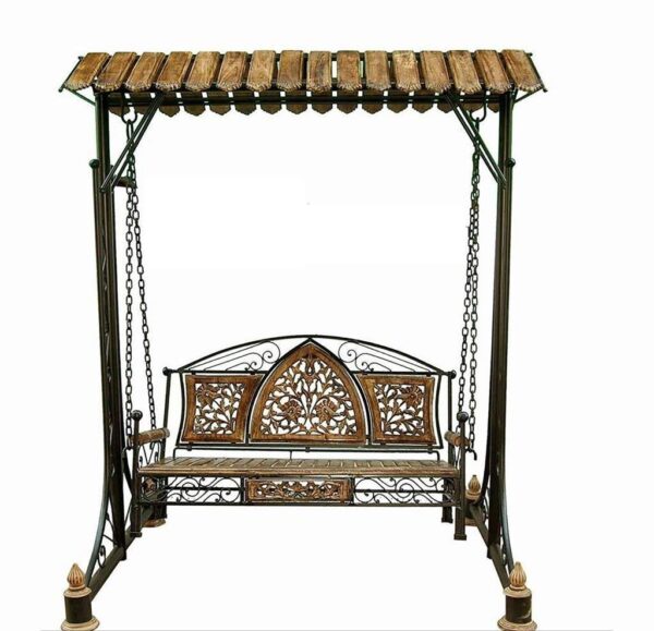 Solid Wood & Iron Garden,Balcony Swing, Hammock, Jhula, Cradle (Black)(2 Seater)