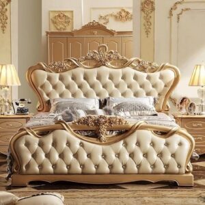 Wood Carving Bed | Wooden Luxury Bed for Bedroom Furniture and Wedding Gift (Vintage)