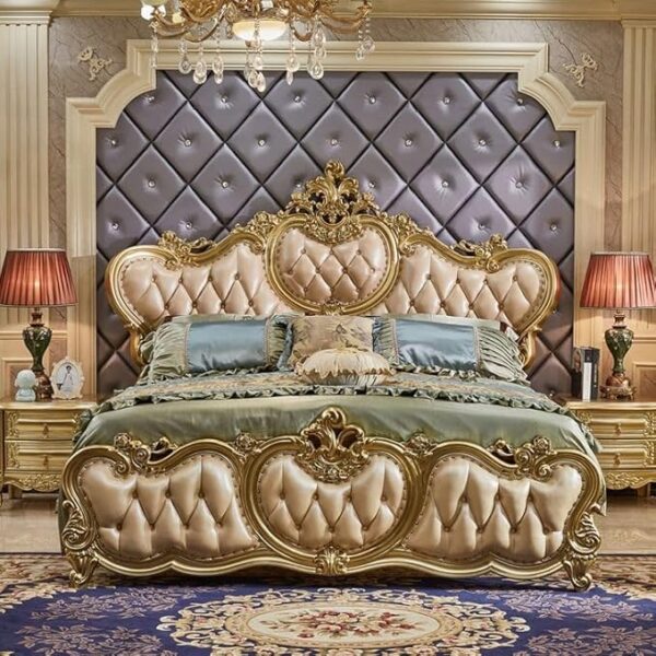 European Luxury King Size Bed Teak Wood | Royal Look Bed | Wood Carving Bed | Wooden Luxury Bed for Bedroom Furniture and Wedding Beds