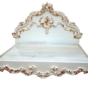 Solid Wooden Luxurary Carving Work King Size Bed for Bedroom, Hotel & Home, White Colour, (190L x 185W x 100H Centimeters)