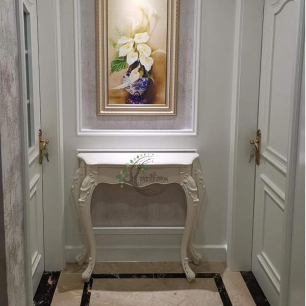 Wooden Carved Console Table | Solid Mango Wood, PU Finish | Decorative Table for Living Room, Hallway, Entryway, or Office | 48 x 30 x 15 Inches, White Deco - Image 7