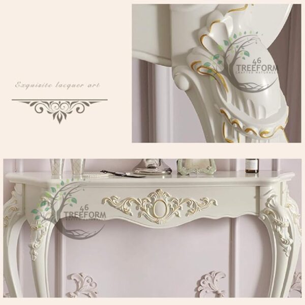 Wooden Carved Console Table | Solid Mango Wood, PU Finish | Decorative Table for Living Room, Hallway, Entryway, or Office | 48 x 30 x 15 Inches, White Deco - Image 3