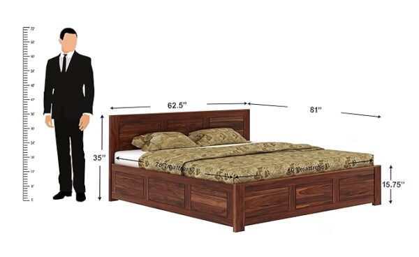 Solid Wood Queen Size Bed for Bedroom | Wooden Furniture Crafted from Premium Sheesham Wood | Elegant Bedroom Double Bed with Storage | Honey Finish (81X62.5X35 Inches) - Image 2