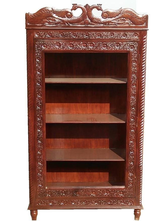 New Handicrafts Sheesham Wood Hand Carved Cabinet/Wardrobe/Showcase (Without Glass)