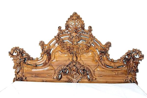 Beautifully Hand Carved Teak Wood Bed with Side Tables/Royal King Look, Brown - Image 2