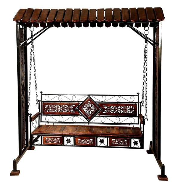 Solid Wood & Iron Garden,Balcony Swing, Hammock, Jhula, Cradle - 3 Seater - Image 3