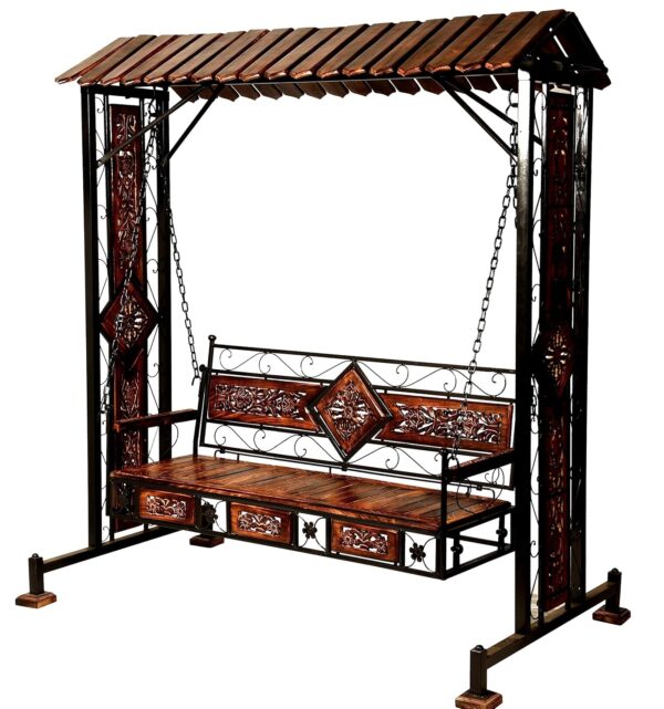 Solid Wood & Iron Garden,Balcony Swing, Hammock, Jhula, Cradle - 3 Seater - Image 2