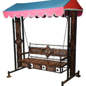 Swing/Jhula For Home & Garden 3 Seater With Canopy Roof & Stands Weght Capacity 400Kg+ (Smlbrf-003), 17 Inch