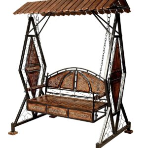 Art Store Iron Swing Jhula For Home & Garden/Porch/Balcony 2 Seater Weight Capacity 300Kgs+ (Swing Takai), 177.8 centimeters, Black