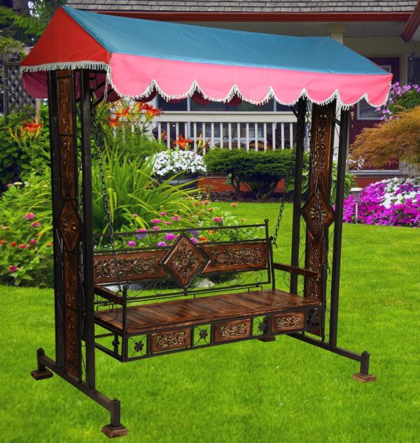 Swing/Jhula For Home & Garden 3 Seater With Canopy Roof & Stands Weght Capacity 400Kg+ (Smlbrf-003), 17 Inch - Image 4