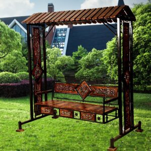Solid Wood & Iron Garden,Balcony Swing, Hammock, Jhula, Cradle - 3 Seater