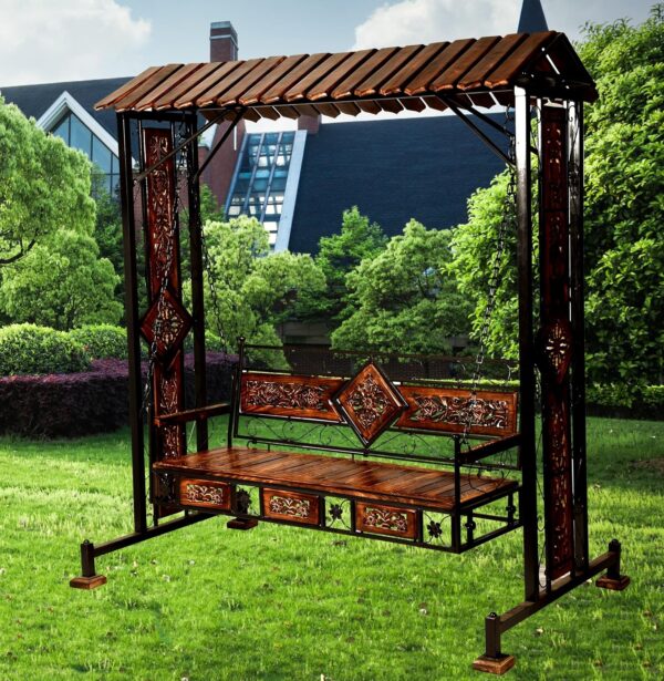 Solid Wood & Iron Garden,Balcony Swing, Hammock, Jhula, Cradle - 3 Seater