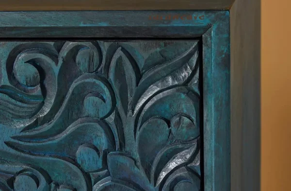 Wooden Carved Storage Unit (Indigo Antique) - Image 3