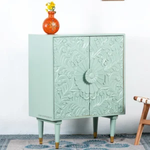 Wooden Carved Storage Unit (Light Green)