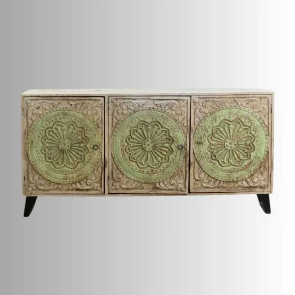 Wooden Carved Sideboard for Storage (Brown Green Distress) - Image 2