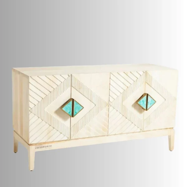 Eisth Wooden Modern Designer Sideboard (White Distress) - Image 2