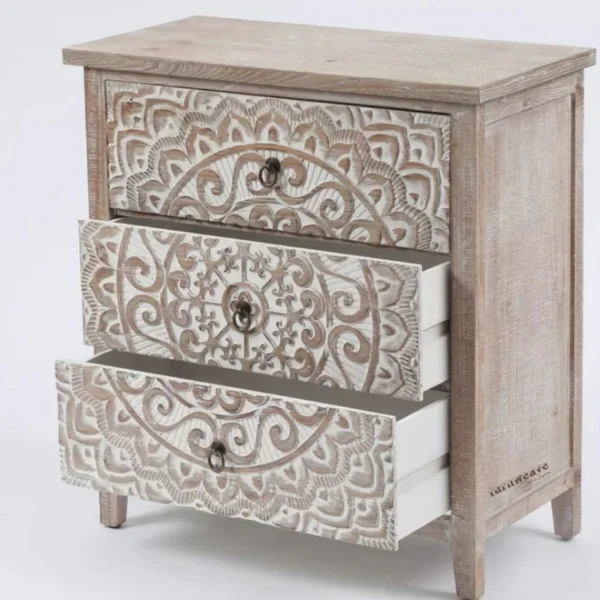 Shev Wooden Carved Cabinet (White Distress) - Image 2