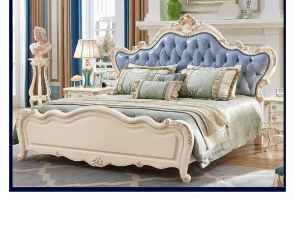 Indian classic Style Teak Wood Leather Bed - Image 2