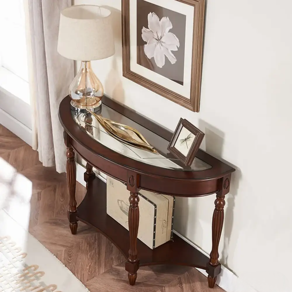 Natural Finish Wooden Console table with Drawers - Image 4
