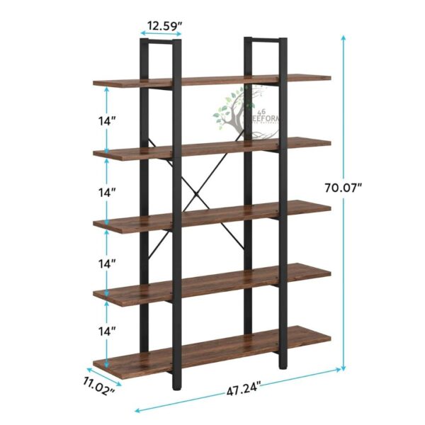 5-Tier Bookshelf, Vintage Industrial Style Bookcase - Image 2