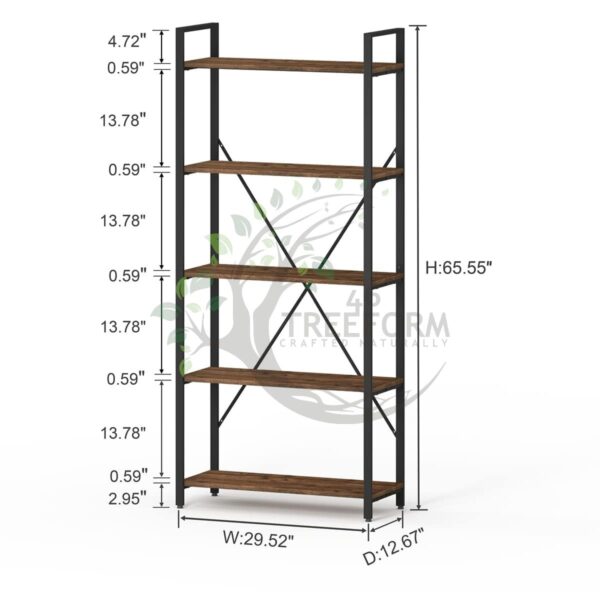 46Treeform Industrial 5 Tier Bookshelf, Rustic Small Book Shelves for Small Spaces - Image 2