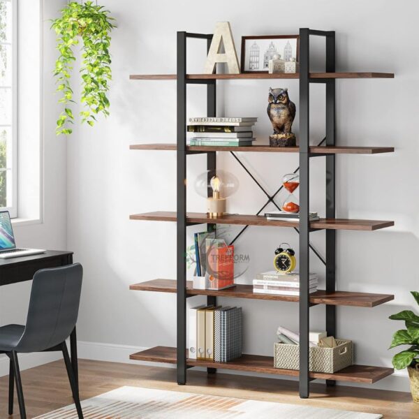 5-Tier Bookshelf, Vintage Industrial Style Bookcase - Image 4