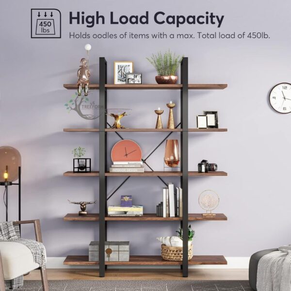5-Tier Bookshelf, Vintage Industrial Style Bookcase - Image 3