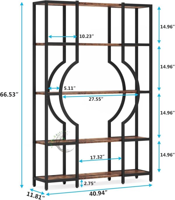 5 Tier Bookcases, Tall Vintage Bookcase with 12 Open Show Shelves, - Image 2