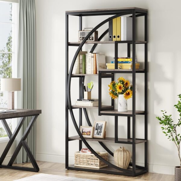 Bookshelf, Industrial 5-Tier Etagere Bookcase, 70.8 inch Tall Bookshelf with 8 Open Storage Shelf