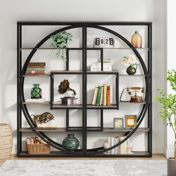 Bookshelf, Industrial 5-Tier Etagere Bookcase, 70.8 inch Tall Bookshelf with 8 Open Storage Shelf - Image 3