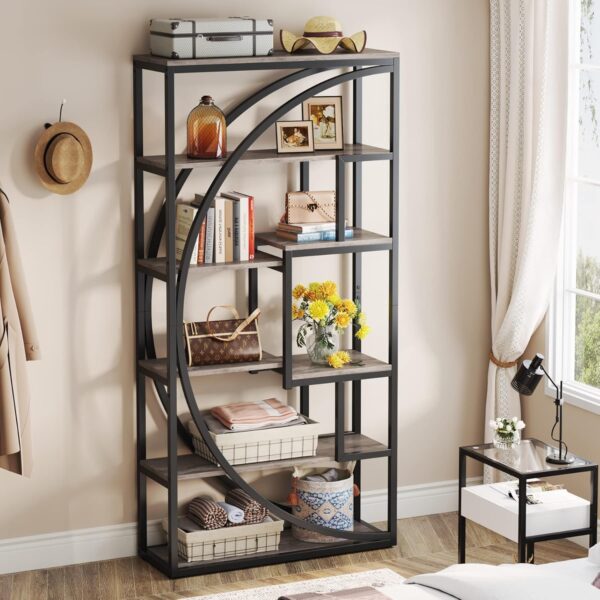 Bookshelf, Industrial 5-Tier Etagere Bookcase, 70.8 inch Tall Bookshelf with 8 Open Storage Shelf - Image 5