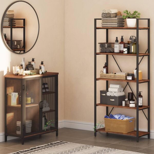 46Treeform Industrial 5 Tier Bookshelf, Rustic Small Book Shelves for Small Spaces - Image 4