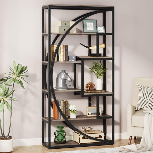 Bookshelf, Industrial 5-Tier Etagere Bookcase, 70.8 inch Tall Bookshelf with 8 Open Storage Shelf - Image 4