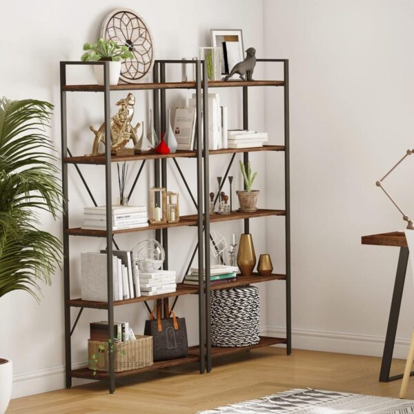 46Treeform Industrial 5 Tier Bookshelf, Rustic Small Book Shelves for Small Spaces - Image 5