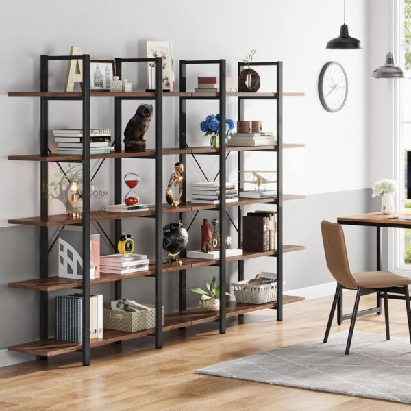 5-Tier Bookshelf, Vintage Industrial Style Bookcase - Image 7
