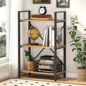 Industrial 3 Tier Bookshelf, Rustic Small Book Shelves for Small Spaces