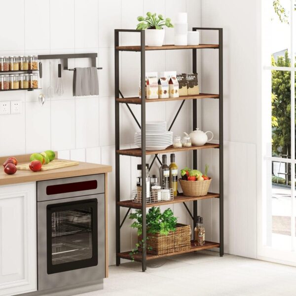 46Treeform Industrial 5 Tier Bookshelf, Rustic Small Book Shelves for Small Spaces - Image 6