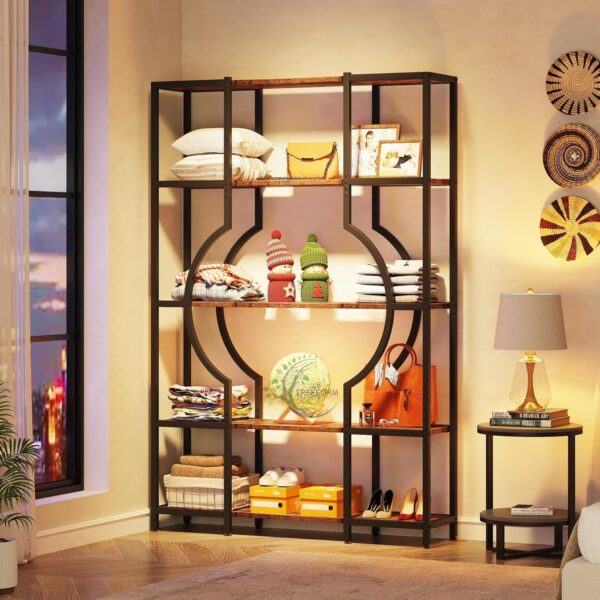 5 Tier Bookcases, Tall Vintage Bookcase with 12 Open Show Shelves, - Image 4