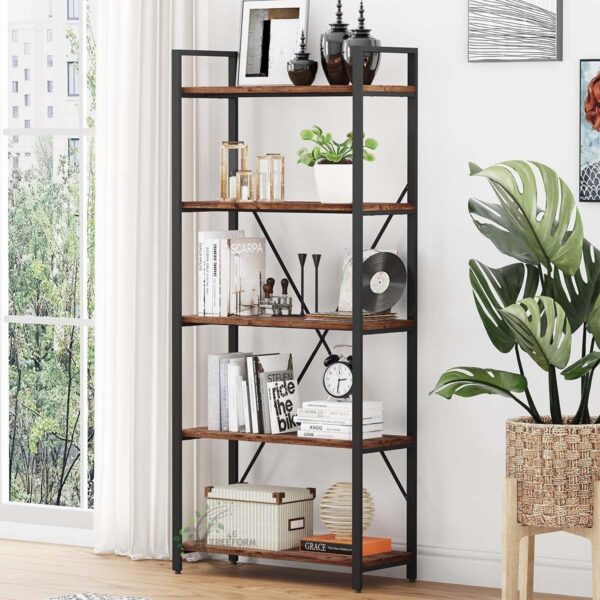46Treeform Industrial 5 Tier Bookshelf, Rustic Small Book Shelves for Small Spaces