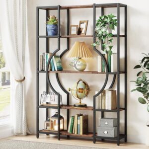 5 Tier Bookcases, Tall Vintage Bookcase with 12 Open Show Shelves,