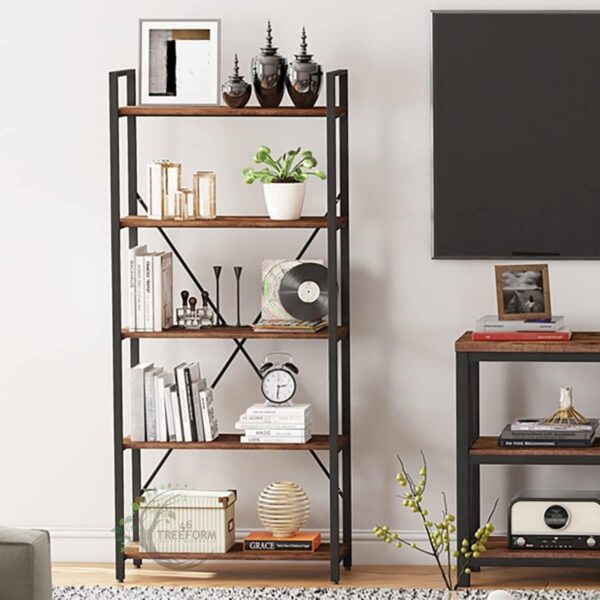 5 Tier Bookshelf, Rustic Small Book Shelves - Image 7