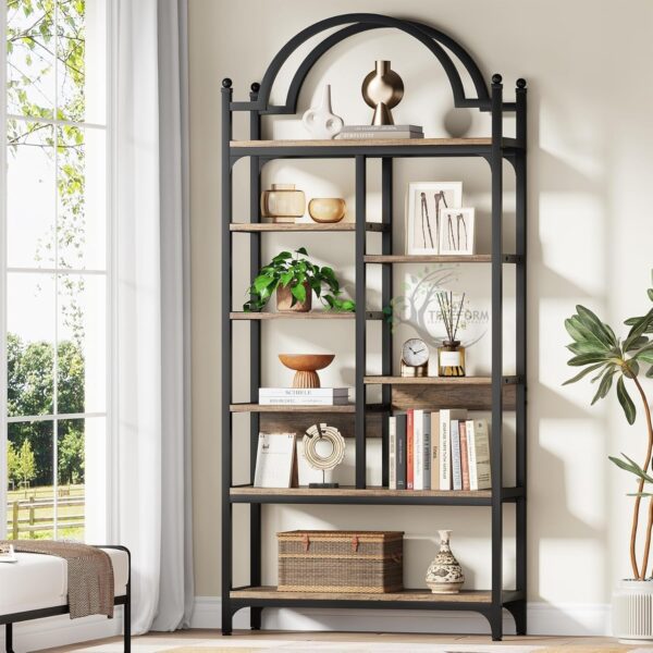 8-Tier Industrial Arched Bookcase, Open Display Storage Shelf