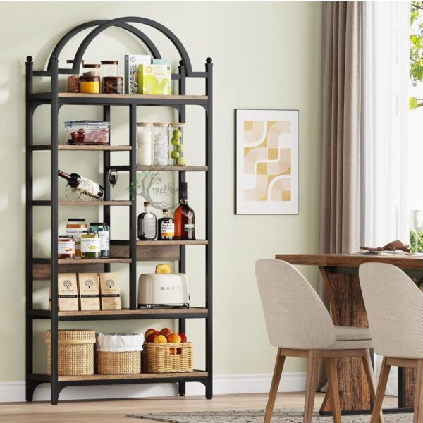 8-Tier Industrial Arched Bookcase, Open Display Storage Shelf - Image 4
