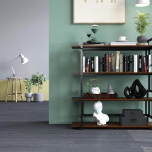 4-Tier Modern Industrial Ladder Bookshelf, Rustic Wood and Metal Shelving Unit