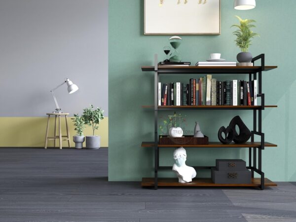 4-Tier Modern Industrial Ladder Bookshelf, Rustic Wood and Metal Shelving Unit