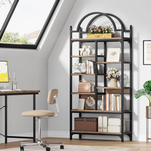 8-Tier Industrial Arched Bookcase, Open Display Storage Shelf - Image 5